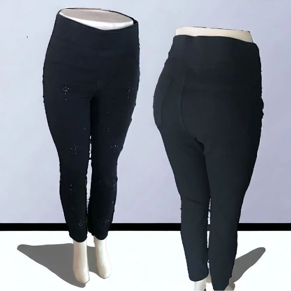 One World l Skinny Jeans l Sequined Accents l Black l 5-pocket Design l L l EUC
